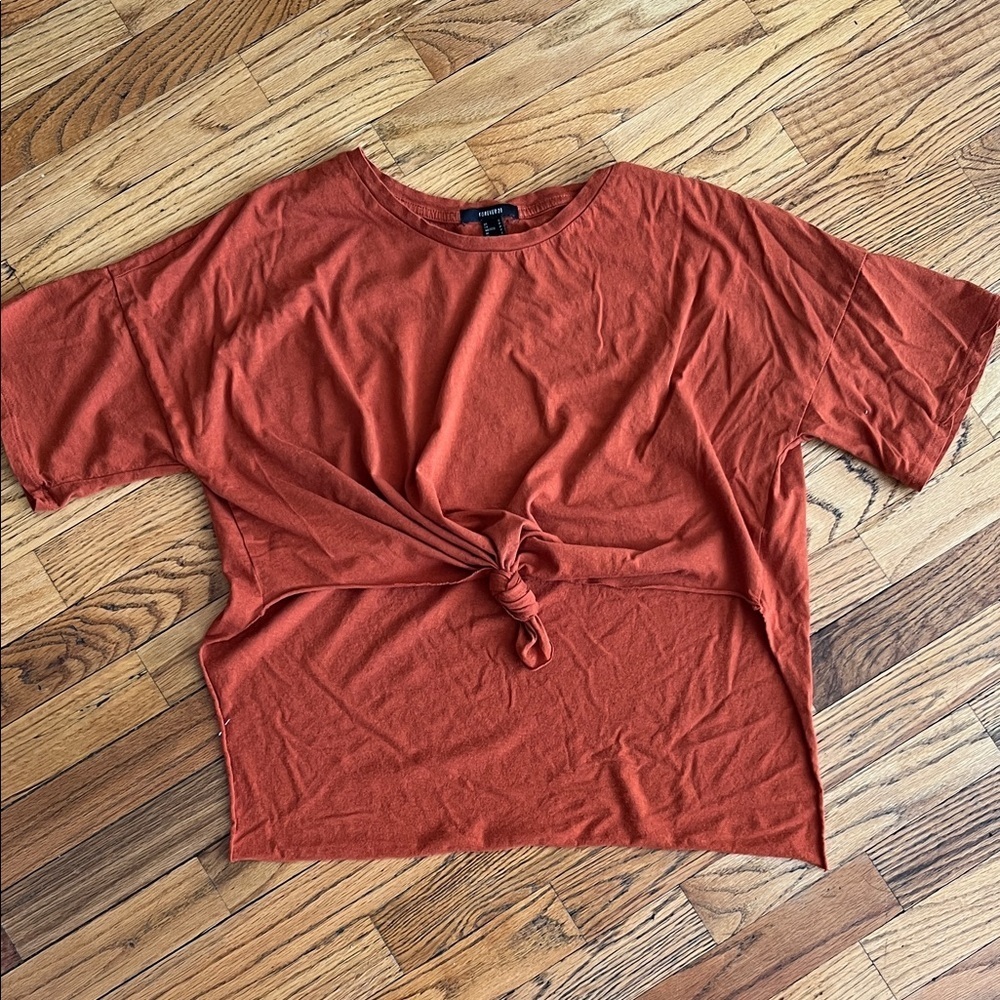 Forever 21 Rust Orange Front-Tie Short Sleeve Tee
